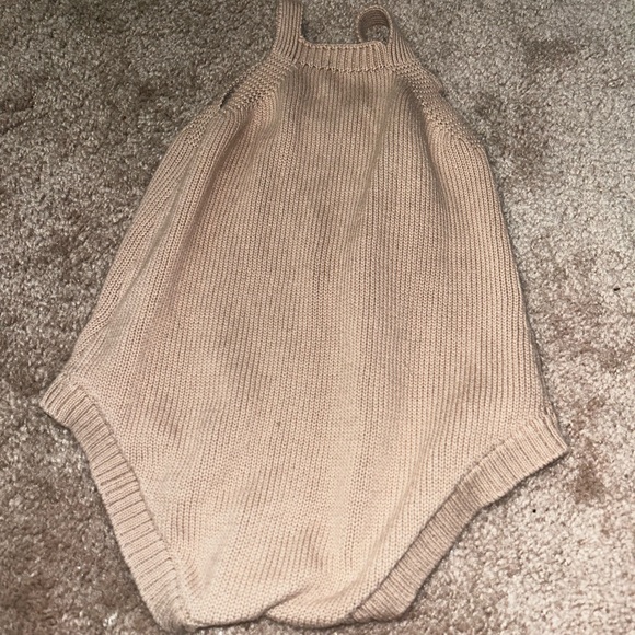 Cottagecore Neutral Tan Knit Sleeveless Romper Bodysuit - Picture 2 of 3
